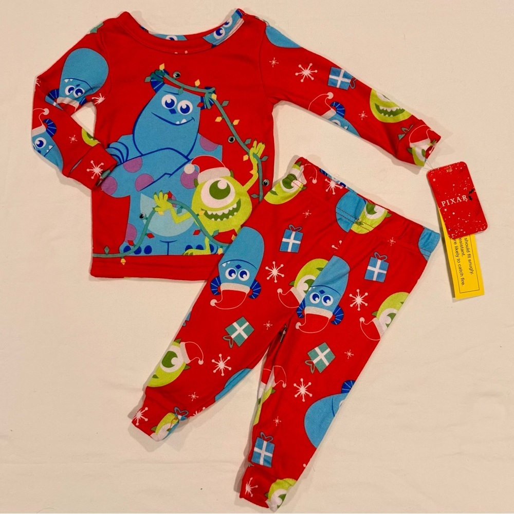 New Monsters Inc Christmas Pajama Set Boys 12M Girls Disney Pixar Mike Sulley